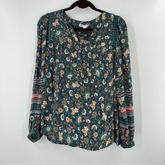 DR2 Josie V-Neck Long Sleeve Multicolored Top in Teal NWT size Small - Picture 3 of 9